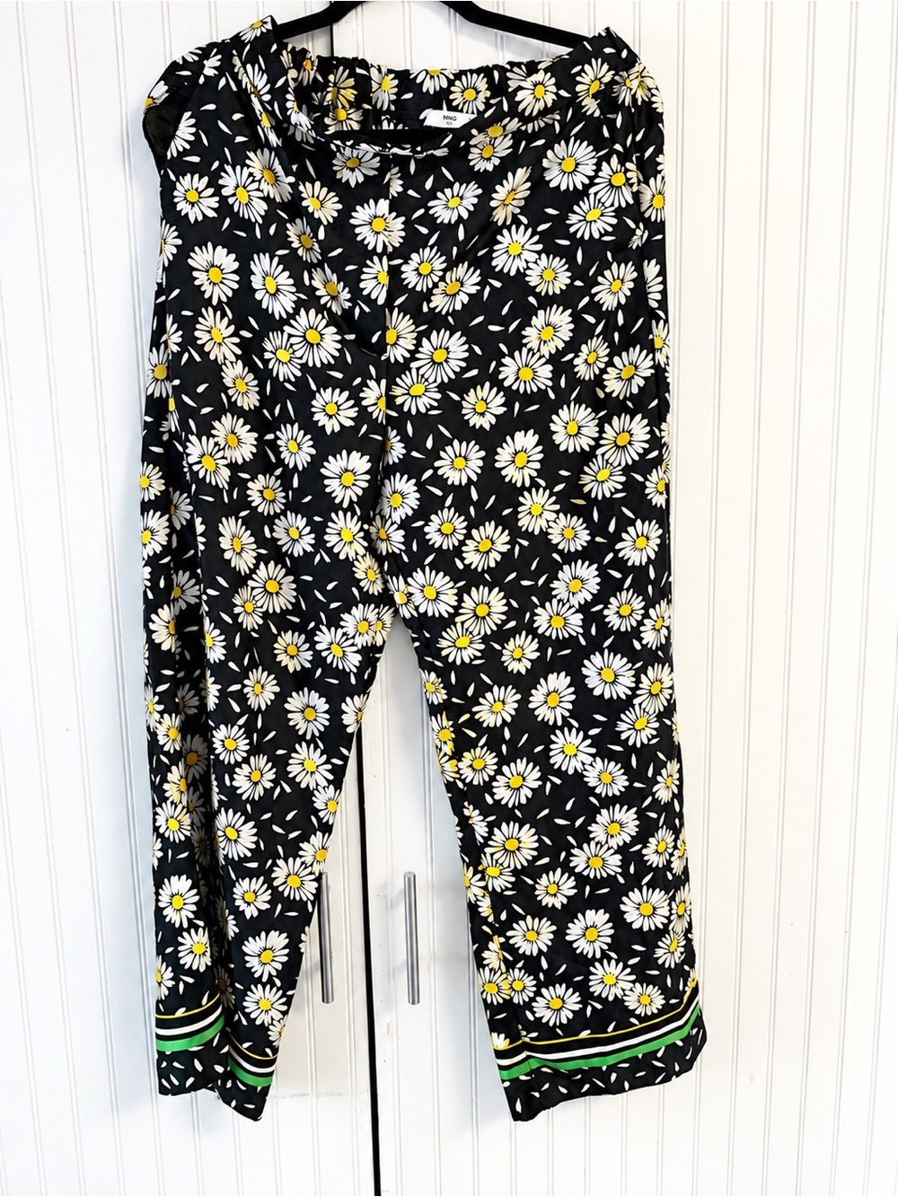 Mango wide Leg Daisy-Print Pants in Black, White & Yellow - Floral Lounge Trouse
